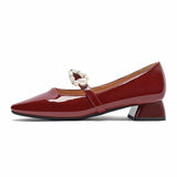 Nude Block Heels Closed Toe Pearl Chunky Heel Pumps Female Autumn Women's Fashion Shoes