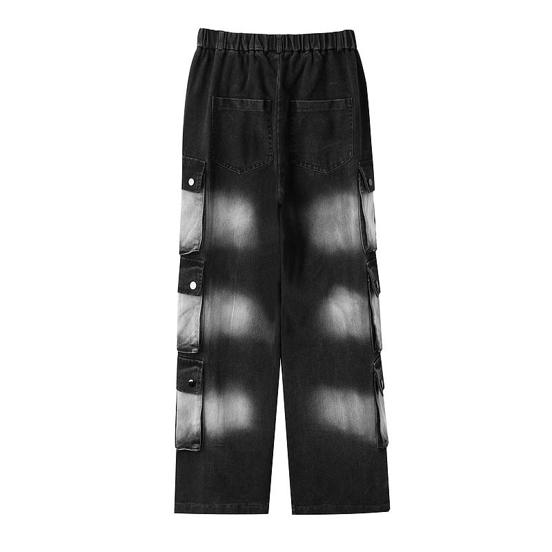 Man Fall Outfits Cargo Pants Gradient Multi-Pocket Workwear Jeans Men Loose-Fitting Wide-Leg Trousers