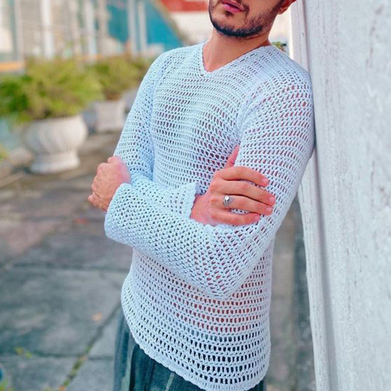 Rave Outfits Men Long Sleeve Shirt Sexy Mesh Long Sleeve Men's T-shirt Fashion Loose