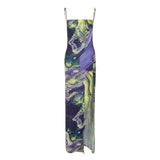 Nina Parker Graffiti Dress Slim Fit Slit Backless Suspender Dress