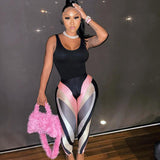 Summer Printing Color Contrast High Waist Hip Lift Bodybuilding Sports Trousers Leggings for Women