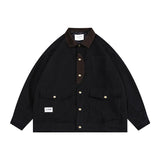 Varsity Jacket Vintage Autumn Coat Campus Three-Dimensional Pocket Retro Loose-Fitting Workwear Jacket Men