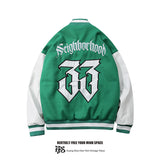 Baby Blue Varsity Jacket Black and White Stitching Embroidery Baggy Coat Men