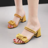 Nude Block Heel Peep Toe Chunky Heel Sandals Bow Sandals