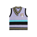 Men Sweater Vest Contrast Color Stripes V-neck Sweater Waistcoat Men's BF Idle Style Loose Underwaist Tank Sleeveless Sweater Coat