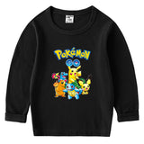 Children Pokemon Pikachu Hoodie Spring and Autumn Cotton round Neck Long Sleeve T-shirt