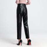 Brown Leather Pants Autumn and Winter Women's Leather Pants Pencil Pants High Waist Sheepskin Skinny Trousers