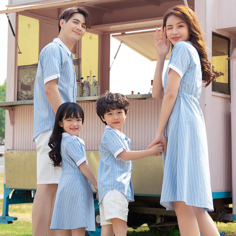 Father Son Matching Dress Shirts Summer Dress Vertical Striped Shirt