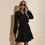 Women's Fall Outfits Long-Sleeved Dress Short Skirt