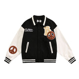 The Bears Varsity Jacket Blackair Autumn and Winter Baseball Uniform Retro Sleeve Towel Embroidery Men's and Women's Jacket Jacket