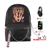 Stranger Things Hellfire Club Backpack Anime Peripheral Stranger Things Backpack Travel Bag USB Charging