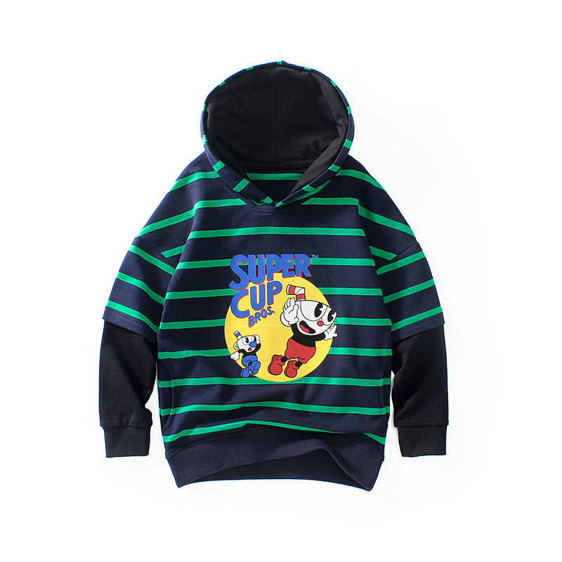 Children Boy Hoodie Spring and Autumn Boys Hooded Sweatshirt Striped Long Sleeve