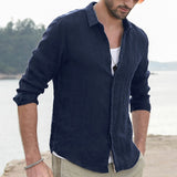 White Work Shirts Spring and Autumn Men's Shirt Casual Cotton and Linen Long Sleeve Shirt
