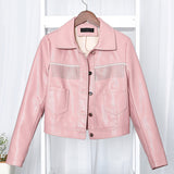 Women PU Leather Jacket Biker Motorcycle Coat Leather Jacket for Spring and Autumn Small Slimming Coat