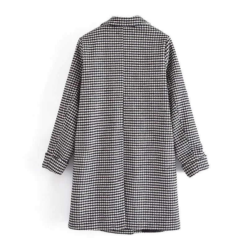 Women Fall Outfits Autumn And Winter Houndstooth Coat Double-Breasted Long Coat