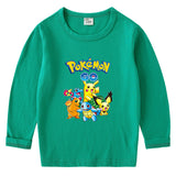 Children Pokemon Pikachu Hoodie Spring and Autumn Cotton round Neck Long Sleeve T-shirt