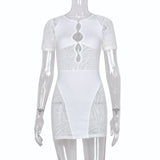 Homecoming Dresses Tight Mesh Hollow See-through Short Sleeve Sheath Sexy Dress