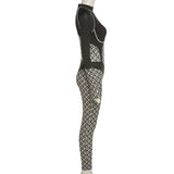 Fashion Printed Color Contrast Patchwork High Waist Tight Sports Fitness Jumpsuit