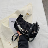 Sling Bags Pearl Chain Shoulder Pleated Crossbody Handbag