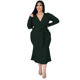 Nina Parker plus Size Dresses Dress Sexy V-neck Long Sleeve Narrow