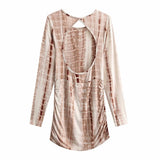 Women Fall Outfits Autumn Two-Color Slim-Fit Stretch Hollow Backless Sexy Pleated Tie-Dye Dress