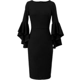 Cocktail Attire for Women Sexy Slim-Fit Ruffle Sleeve Sheath Dress