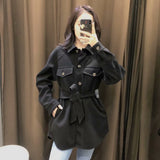 Women Winter Coats Women'S Coat Fall Fashion Casual Long Sleeve With Belt Shirt Coat