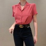 90S Fashion Solid Color Single-Breasted Retro Suit Short Sleeve Shirt