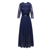 Cocktail Attire For Women Chiffon Patchwork Dress Crew Neck Lace Long Dress Evening Dress Women 'S Dress