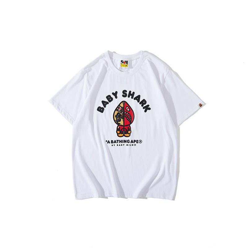 WGM Closing Shark Print Short Sleeve Loose T-shirt