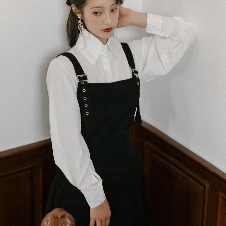 Autumn and Winter Suit Two-Piece Shirt Suspender Dress 2 Pieces Set Cottagecore Academia Fashion Dresses