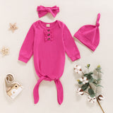 Knotted Baby Gown-Cartoon Long Sleeve Pullover Casual One-Piece Pink Pajamas