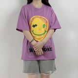 Smiley Face T Shirt Summer Smiley Letter Men's and Women's Loose Short Sleeve T-shirt