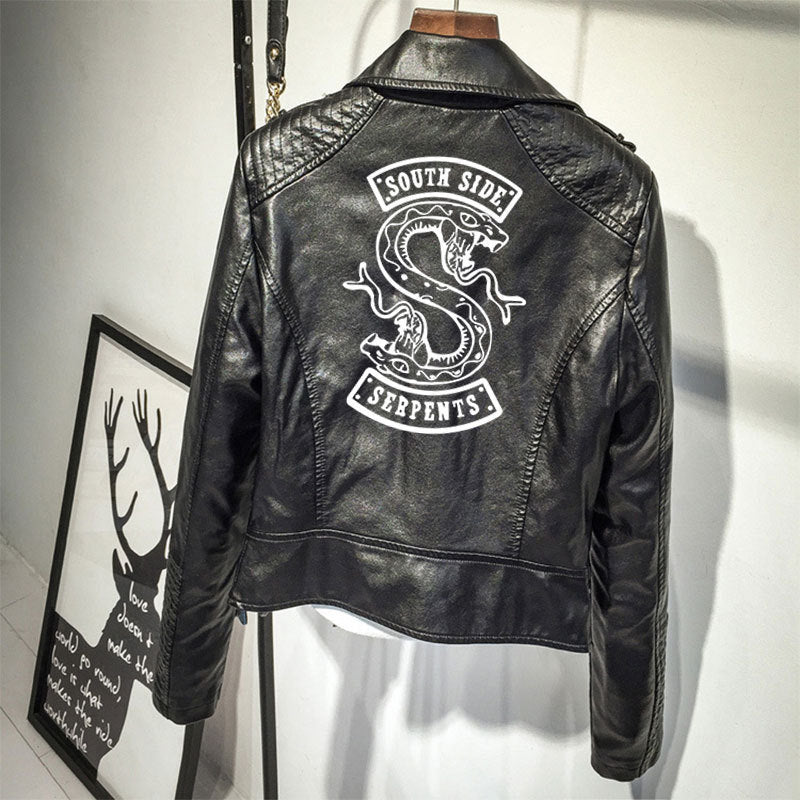 Graphic Leather Jacket Women Leather Simple Casual Pu Motorcycle Jacket