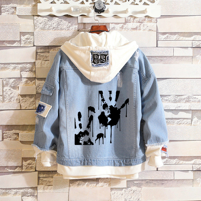 Comic Denim Jacket Sweater for Men and Women Loose Denim Jacket