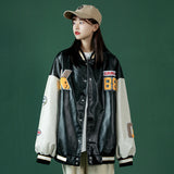 Jock Jacket Embroidered Jacket Men's Couple Denim Jacket PU Leather Jacket Boys Autumn Leather Coat