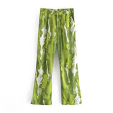 Women Fall Fall Green Tie-Dye Pants High Waist Wide Leg Trousers