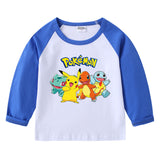 Children Pokemon Pikachu Hoodie Spring and Autumn round Neck Cartoon Long Sleeve T-shirt Cotton