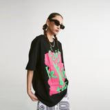 Oversized 90S T Shirt Spring/Summer Street Style Short Sleeve T-shirt Men's Contrast Color Graffiti Printing Top