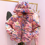 Women Winter Coats Puffer Jacket down Coat Winter Cartoon Childlike Graffiti Hooded down Jacket Coat