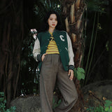 Green Varsity Jacket Autumn and Winter Baseball Uniform Short Jacket Couple Jacket