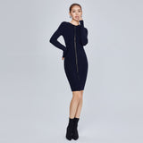 Women Spring Dress Knitted Dress Long Sleeve Zipper Tight Woolen Skirt Women