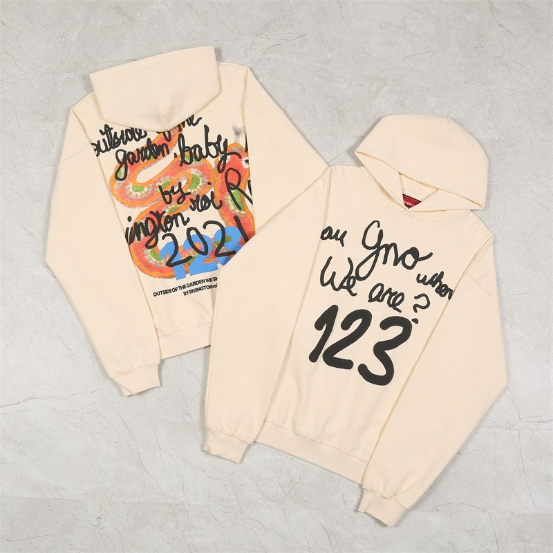 Rrr123 Hoodie Rainbow Greedy Snake Retro Puff Print Hoodie