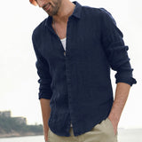 White Work Shirts Spring and Autumn Men's Shirt Casual Cotton and Linen Long Sleeve Shirt