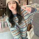 Preppy Aesthetic Sweater Retro Pullover Sweater Autumn and Winter Loose Long Sleeve