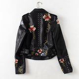 Women PU Leather Jacket Biker Motorcycle Coat Sleeve Zipper Rivet Embroidery PU Leather Motorcycle Clothing Short Coat