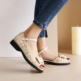 Flat Dress Sandals Summer Low Heel Peep Toe Bow Buckle Sandals