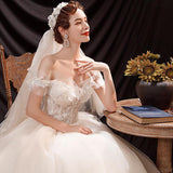 Women'S Evening Dress Ball Gown Princess Quinceanera Wedding Dresses Off-Shoulder Tulle Tutu Dress