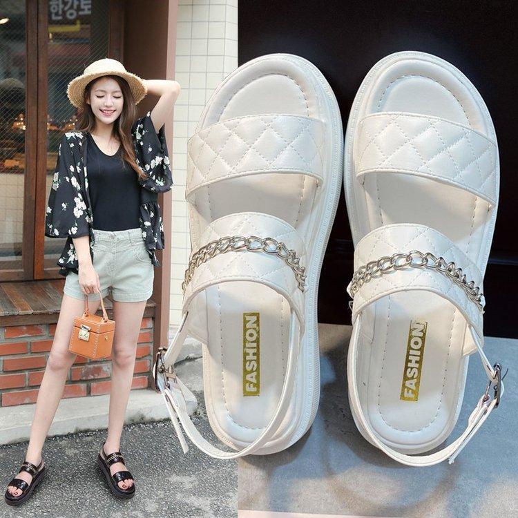 Women Open Toe Sandals Flats Platform Summer Fashion Chain Buckle Casual Sandals