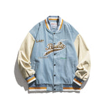Baby Blue Varsity Jacket Autumn Coat Color Contrast Patchwork Baggy Casual Jacket